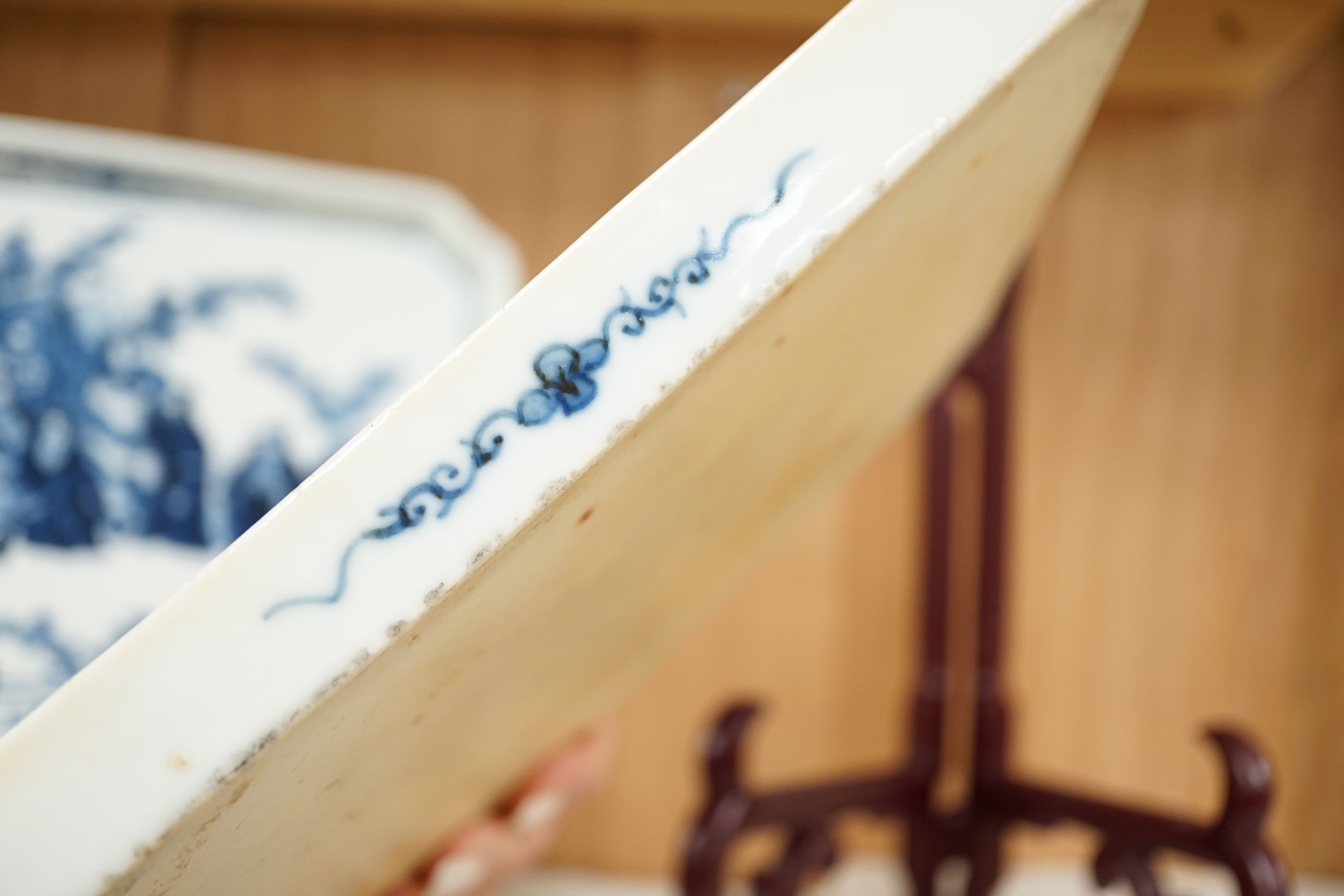 A pair of 19th century Chinese blue and white ‘Seven Sages of the bamboo grove’ dishes, 23.5cm long